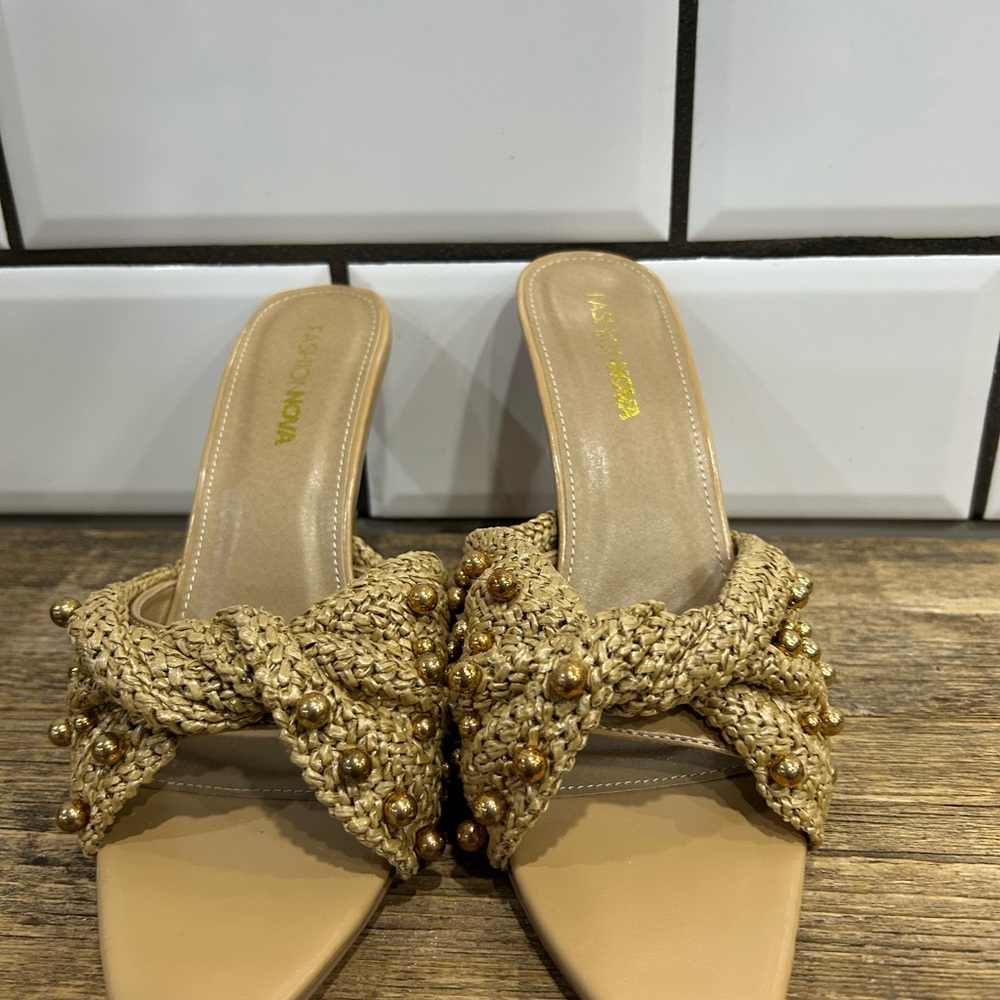 Fashion Nova Gold Woven Heels